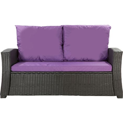 Coussins de canapé de jardin en résine tressée 112x50x7+256x50cm coussins d'extérieur violet Set de coussins 2 places Lot de coussins de jardin