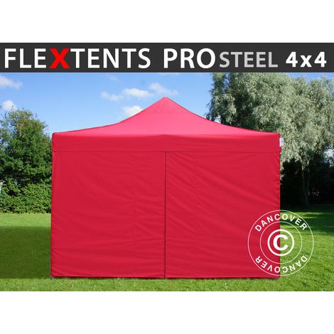 Pop up gazebo FleXtents PRO Steel 4x4 m Red, incl. 4 sidewalls