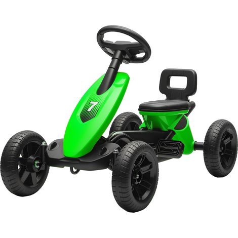 Kart à pédales pour enfants 2-5 ans – Karting silencieux roues EVA, marche avant/arrière, vert