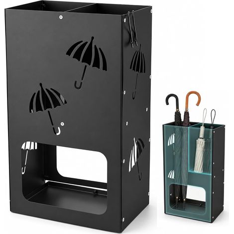 Porte-parapluie à 2 emplacements, porte-parapluie avec bac de récupération d'eau amovible, design découpé, pour le couloir et le bureau (1/5)