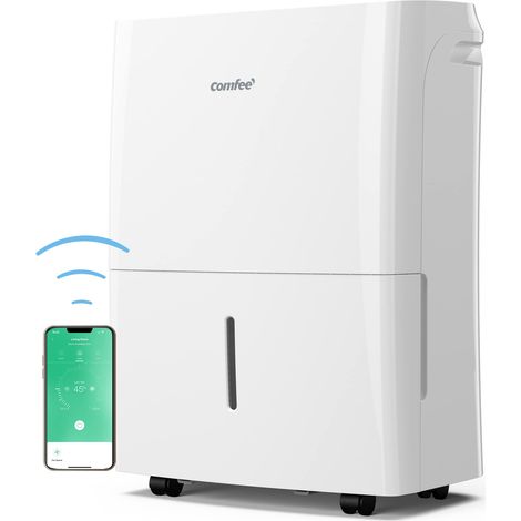 Comfee MDDF-16DEN7-WF Deumidificatore da 16 litri, Dimensione ambiente ca. 80 m³ (32 m²), Smart Modu, Timer 24 ore, Serbatoio d'acqua 3 litri, Compatibile con app, Bianco, 51 x 35 x 24.5 cm (1/5)