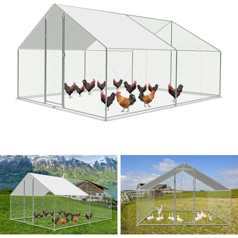 Randaco Hühnerstall Hühnerkäfig Außengehege Freilaufgehege Hühnerhaus Dach Freilaufgehege Geflügelstall Verzinkter Hasenkäfig Stahlrahmen  3 x 4 x 2 m
