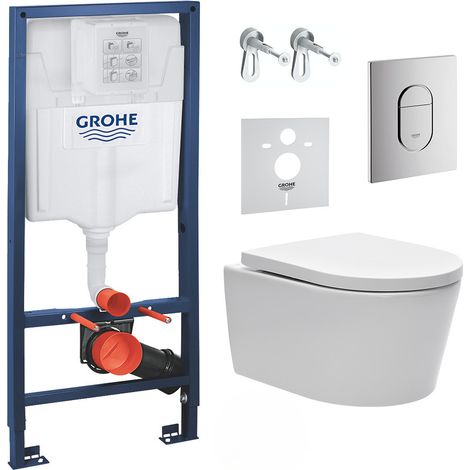 Pack WC bâti support Solido 113cm + Cuvette SAT rimless fixations invisibles + Abattant softclose + Plaque chrome (ArenaSat)