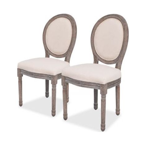 Chaise médaillon lin beige et pieds bois massif clair Makin - Lot de 2 (1/5)