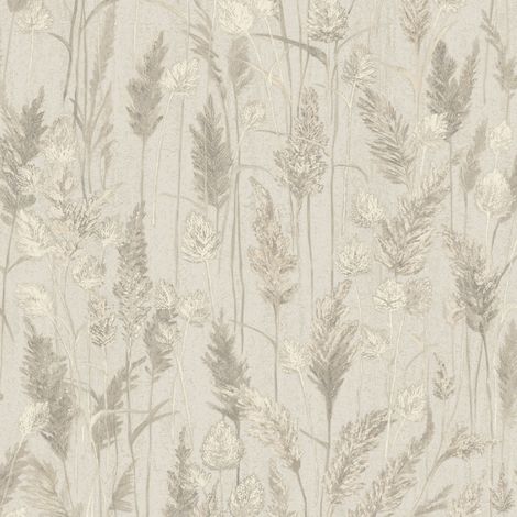 Vinyl Neutral Meadow Grasses Textured Wallpaper Botanical Leaf Neutral Decor (1/4)