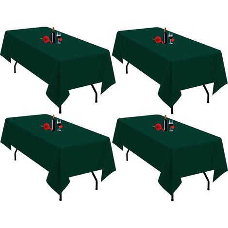 Lot de 4 Nappes, Polyester, Rectangulaire, 153x260cm, Vert, Lavable, Infroissable, pour Mariage, Fête, Buffet