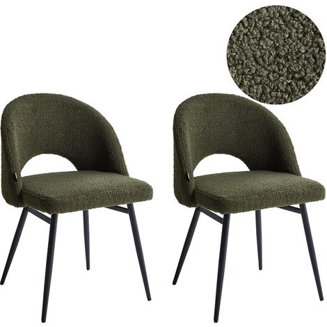 Conjunto de 2 sillas de comedor modernas tapicería de tela bouclé respaldo rebajado asiento salón comedor verde oscuro Onaga (1/5)