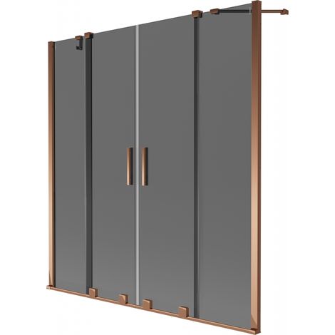 Mexen Velar Duo Badewannenabtrennung 2-flügelige Schiebetür 160 x 150 cm, Grafit, Roségold - 896-160-000-42-60