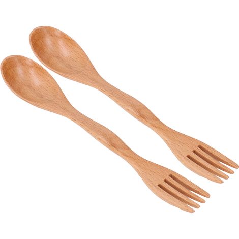 Ensemble cuillère et fourchette en bois de hêtre, couverts en bois, cuillère et fourchette à dessert de style occidental (1/5)
