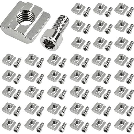 Lot de 50 écrous coulissants M8 - Profilé en T - Rail M8 3030 - En acier au carbone - Avec vis - Écrou coulissant - Rail en aluminium B - Fente d'extrusion standard série 30 (1/5)