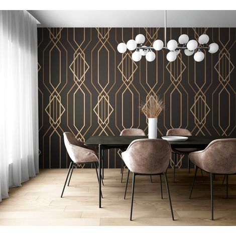 Papier Peint Rétro - Lignes Art Déco - 150 x 250 cm