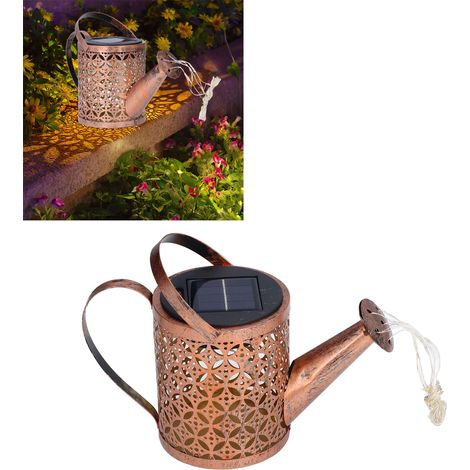 Lampe de douche extérieure à énergie solaire, lampe de douche créative en fer forgé ajouré en forme de bouilloire. (1/5)