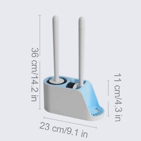 Brosse de toilette murale à double usage, sur pied, avec support de rangement, porte-brosse de toilette, double brosse (bleu) (1/4)