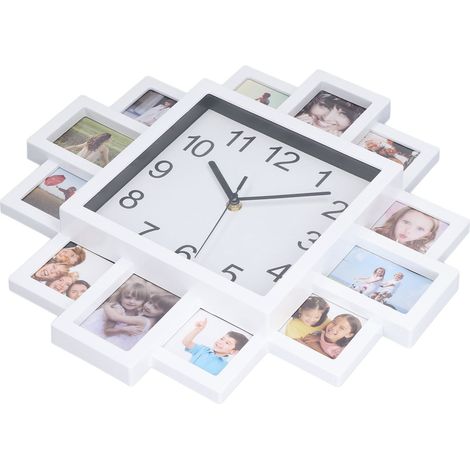Horloge murale avec cadre photo blanc de 15,35 pouces, personnalisable avec plusieurs photos, pour la décoration intérieure (1/5)
