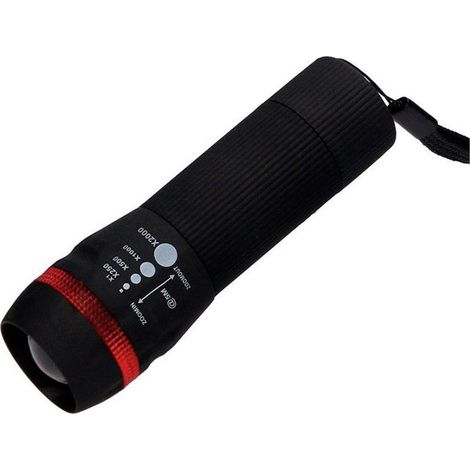 Lampe torche - LED - Avec zoom - Fonctionne avec 3 piles AAA - Coloris Noir/Rouge (1/2)