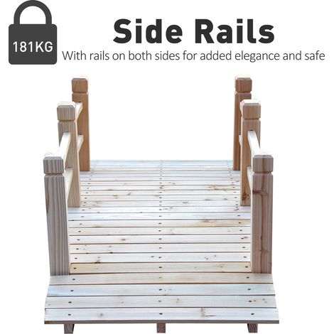 Gartenbrücke, Holzbrücke, Holzweg, Teichbrücke, dekorative Brücke mit Geländer, bis 180 kg, Fichtenholz, Naturfarbe, 152,5 x 67 x 48 cm (1/5)
