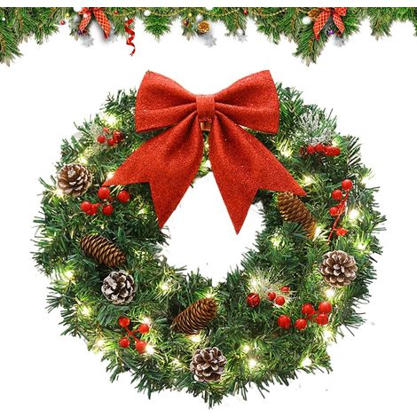 Couronne De Noël Extérieur,Nœud Rouge Artificiel,Couronne De Noël d'hiver (1/5)