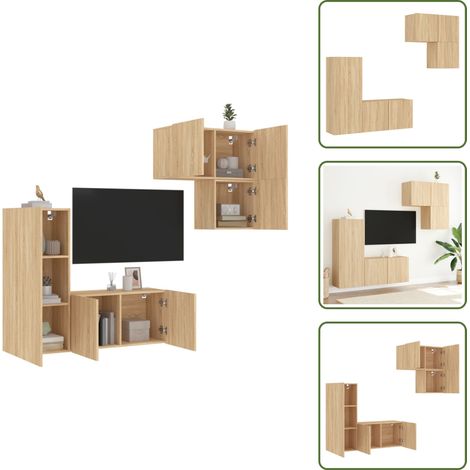 4-tlg. Wohnwand Sonoma-Eiche Holzwerkstoff - TV-Schrank - Holzschrank - Regal - Wandregal - Wohnzimmer Dekoration (1/5)