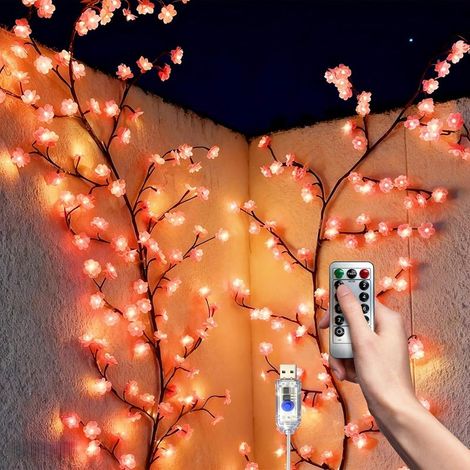 2.3M Guirlande Lumineuse Branche de Cerisier, 144LED Arbre Lumineux Interieur Fleur de Cerisier avec Télécommande, Minuterie, 8 Modes d'Éclairage, Décorations pour Chambre, Art Mural, Noël (1/5)