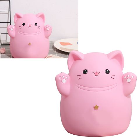 Tirelire en forme de chat de dessin animé, boîte à monnaie, décoration, jouet pour enfants, cadeau, rose, taille S, 13 x 11 x 15 cm (1/5)