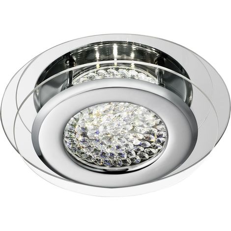 Searchlight Vesta - Plafonnier LED rond affleurant chrome avec centre en verre de cristal (1/3)