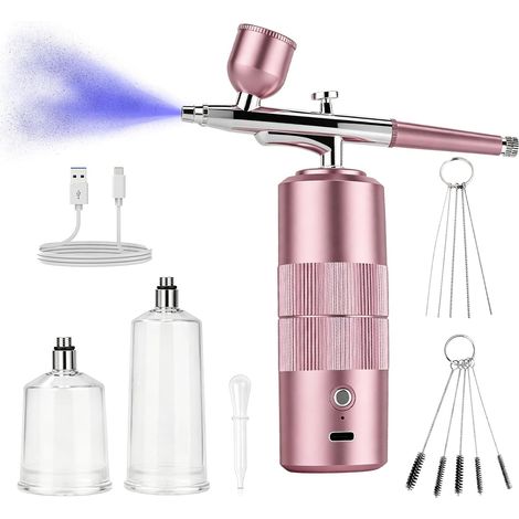 Kit Aérographe Avec Compresseur: Kit Aérographe Sans Fil, Portable Rechargeable Aerographe Kit Complet Pour Maquillage, Modelisme Peinture, Décoration De Gâteaux, Tatouage, Art Des Ongles (1/5)