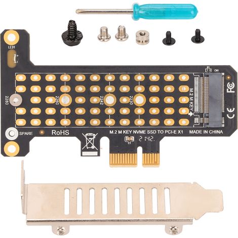 Carte d'extension PCIe X1 pour SSD NVMe M.2 avec dissipateur thermique en aluminium et support bas profil, adaptateur pour PC de bureau Windows. (1/5)