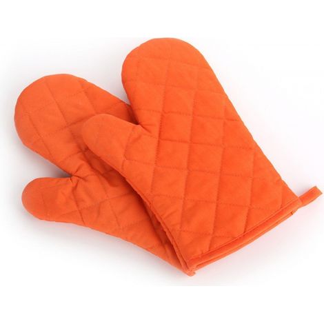 Lot de 2 gants de cuisine résistants à la chaleur avec boucle de suspension, gants de cuisine antidérapants pour griller, micro-ondes, pizza, orange (1/5)