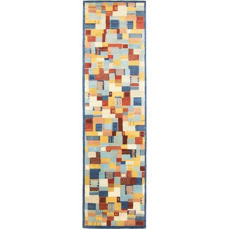 Tapis Loribaft Tapis Awaro - Tapis en laine - 300x80cm, Rectangular - 92% Laine vierge, 8% Soie - Noué main - Bleu (1/5)