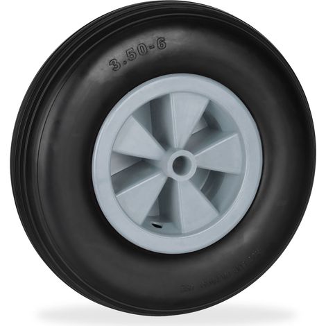 Relaxdays Wheelbarrow Tyre, Rubber, Spare Wheels, Puncture-proof, 3.50-6", Max. Load 100 kg, 17 mm Axis, Black/Grey (1/5)