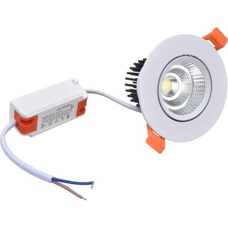 Lot encastrable LED COB 7W orientable et dimmable, blanc 6000K, 100-264V, ouverture 75mm, spot plafonnier blanc froid. (1/5)