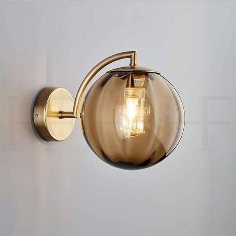LED Colorful Glass Globe Wall Sconce Golden Wall Sconce Full Metal Bracket Simple Indoor Sconce Lighting for Bedroom Living Room Corridor Restaurant (color : Amber glass) (1/5)