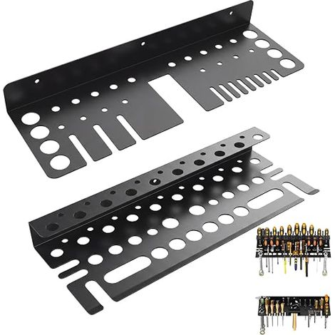 Lot de 2 supports de tournevis en acier - Support mural pour outils - Étagère de rangement pour tournevis - Pour garage, atelier, établi, abri de jardin (1/5)