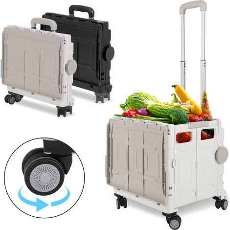 Randaco Carrello della spesa pieghevole a 4 ruote da 50 litri con manico telescopico e coperchio per viaggi, shopping e traslochi (bianco)