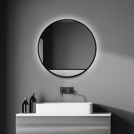 Miroir Mural décoratif avec éclairage LED indirect en Noir Mat Ø 60 cm (1/5)