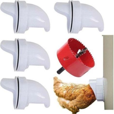 Mangeoire Poules Automatique, Avec 6 Ports Et Scie Cloche, éTanche à la Pluie, Mangeoire à Poulet sans DéChetsConvient aux seaux, seaux, boîtes, auges, mangeoires à poulets zéro déchet (1/4)