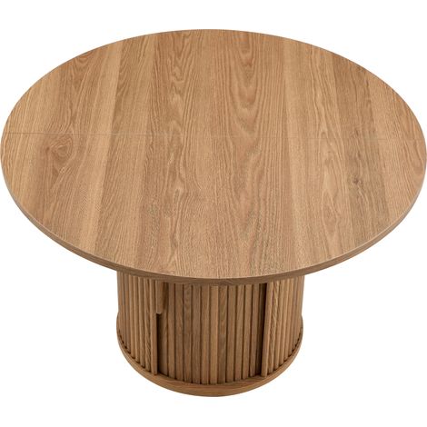 Table à manger ronde 120 cm pour 4 à 6 personnes, avec pourtour en bois et deux espaces de rangement, modèle moderne style rustique adapté pour cuisine et salon (1/5)