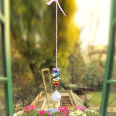 Lustre suspendu fait main en cristal arc-en-ciel, boule de cristal, décoration de fenêtre de Noël (1/5)