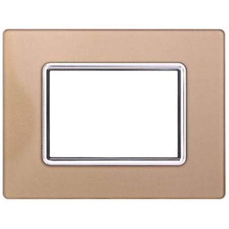 Ettroit Plaque compatible Bticino Livinglight 3 modules en verre couleur or - LN84311