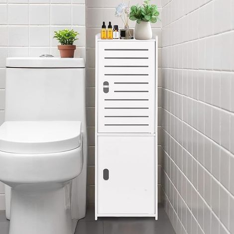 3 Tier Bathroom Storage Cabinets, White Standing Free Floor Cabinet with Doors for Bedroom, Living Room, Kitchen, Balcony, Office (1/5)