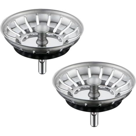 Lot de 2 crépines d'évier de cuisine - Bouchon de vidange d'évier de cuisine avec panier anti-obstruction - Bouchon d'évier de cuisine