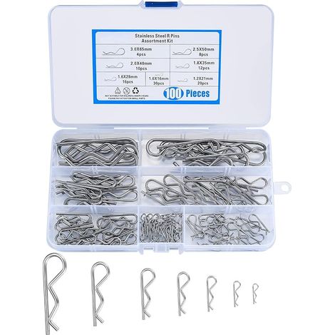 100 Pièces Goupilles de Retenue, R Clips Goupilles Fendue, Assortiment de Goupilles à Ressort de Fixation, Cotter Pins pour Remorque Voiture (1/5)