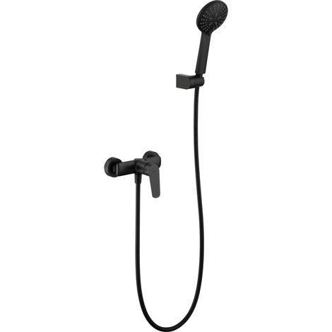 IMEX Kit ducha en latón y zama negro opaco con tubo metálico flexible 18 m soporte ABS y rociador redondo 3 posiciones modelo Denver Imex-BDZ044-5NG