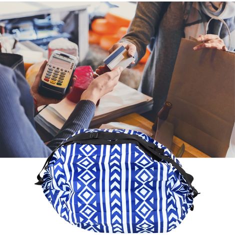 Sacs à Provisions Réutilisables [Fastfold] - Sac à Dos Oxford Géométrique Bleu-Blanc - 110g, Écologique et Portable pour Shopping Voyage (1/5)