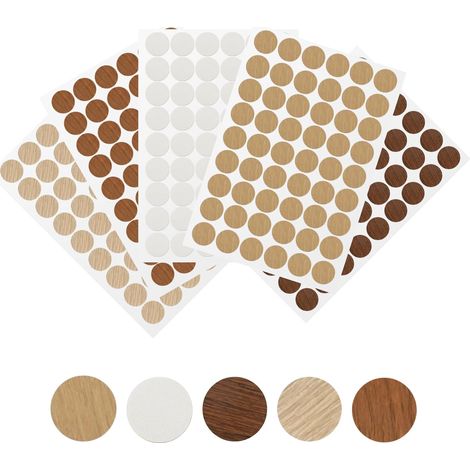 Lot de 270 cachevis autocollants ronds pour trous de perçage de 21 mm de diamètre avec grain de bois pour meubles en bois, armoires, réparations