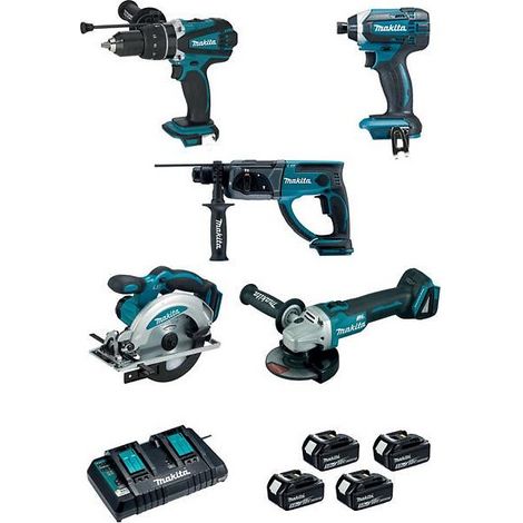 Makita – Kit de 5 machines 18V DLX5039PTJ – 5Ah – Meuleuse, perceuse, perforateur, scie circulaire, visseuse à chocs – Pour béton et bois dur