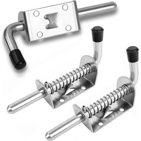 2 Pièces Loquet Ressort Robuste Inox, Boulons à Ressort en Acier Inoxydable, Barrel Bolt pour Porte de Garage/de Jardin, Placard(10 X 128mm)(Argent) (1/5)