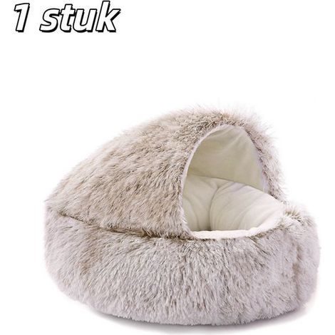 pièce - Panier pour chat - Semi-fermé - Panier pour chat en forme de coquille - Chaud - Convient à toutes les saisons - Peluche courte - Convient aux chats et aux chiens - Diamètre 50 cm - Marron (1/5)