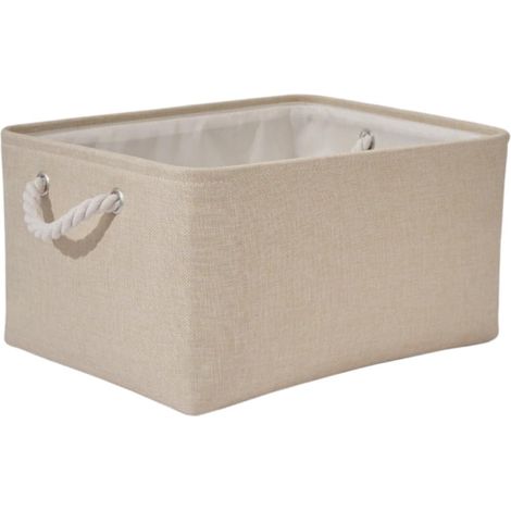 Beige Kinder-Aufbewahrungsbox – Faltbarer, verstärkter Leinenkorb mit Schlüssel-Design, für Wohnzimmer-Aufbewahrung, Größe: 14 x 10 x 7 Zoll
