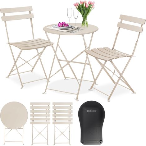 KESSER® Bistroset 3-teilig Bistrotisch mit 2 klappbaren Stühle Set Balkonset Balkonmöbel Klapp-Möbel Gartenset Sitzgarnitur Gartengarnitur Gartenmöbel Cappuccino